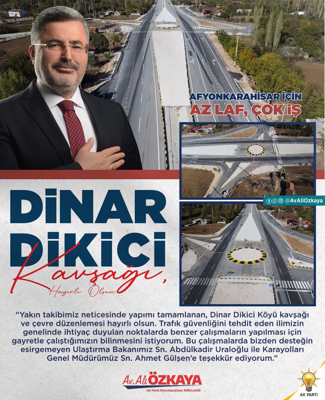 Afyonkarahisar'ın Ulaşımına Katkı: Dinar Dikici Kavşağı Hizmete Girdi