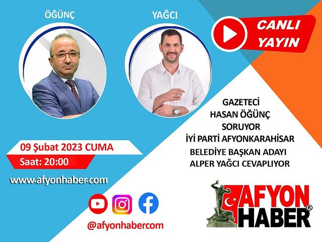 İYİ Parti Afyonkarahisar Belediye Başkan Adayı Alper Yağcı, projelerini anlatacak ve tartışılacak!