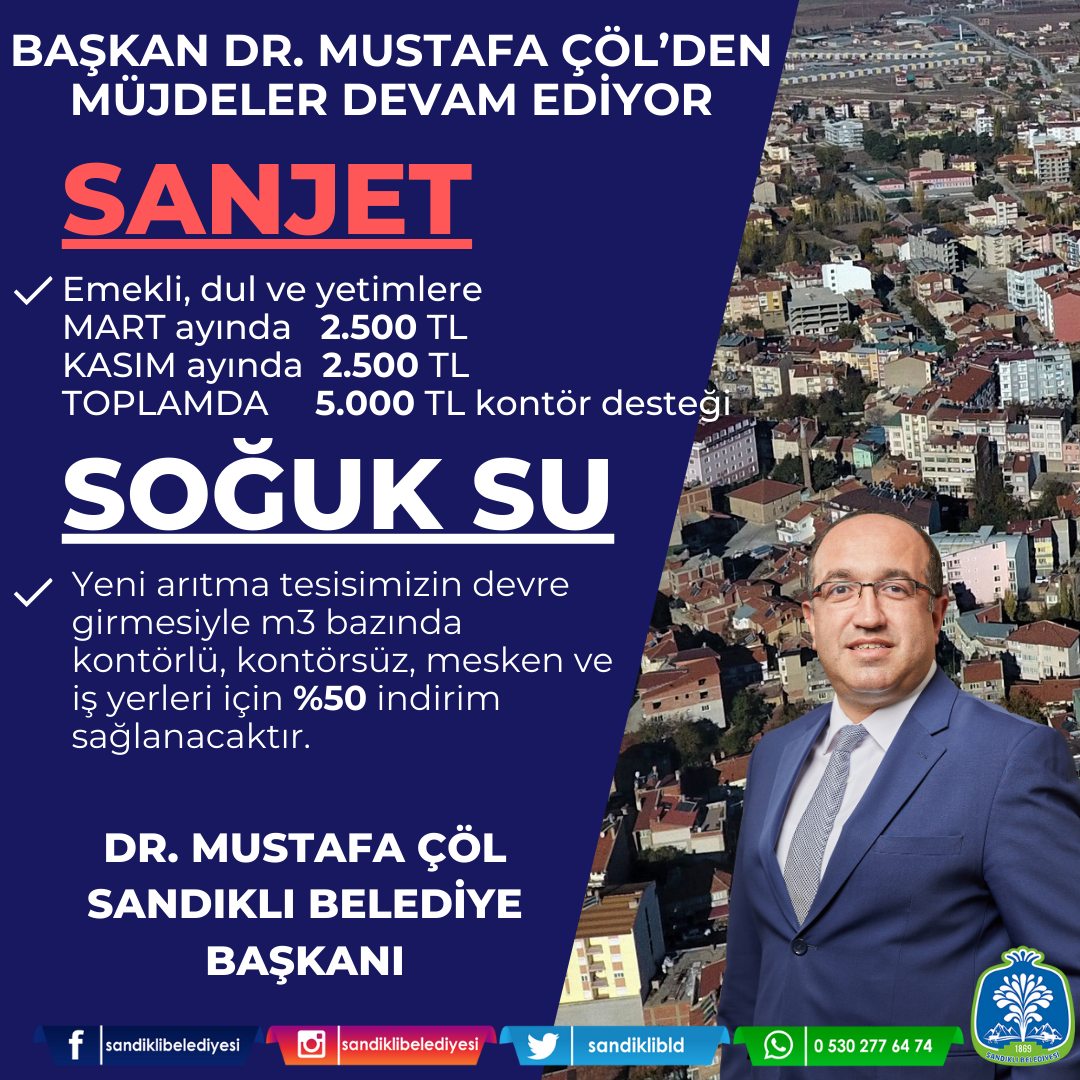 Sandıklı Belediyesi'nden Vatandaşlara Müjde: 5.000 TL Ek Ödeme ve Su Kullanımında Yüzde 50 İndirim